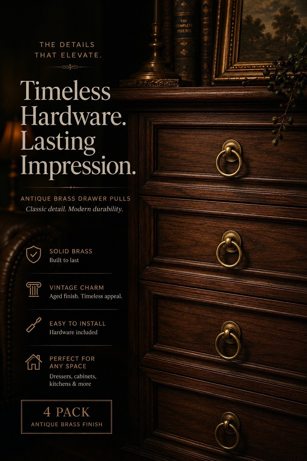 The smallest details are often the ones that make a space feel the most elevated. Antique brass drawer pulls instantly give dressers, cabinets, and built-ins that collected, timeless look—an easy update that makes everything feel more custom. If you love classic character and old-world warmth, this is the kind of finishing touch that changes the whole piece.

#AmazonFinds #HardwareUpdate #DrawerPulls #CabinetHardware #AntiqueBrass #TimelessStyle #ClassicInteriors #OldMoneyAesthetic #HomeDetails #DesignerLookForLess #AmazonHome #FurnitureFlip #TraditionalDecor #ElevatedHome #callsigndesign