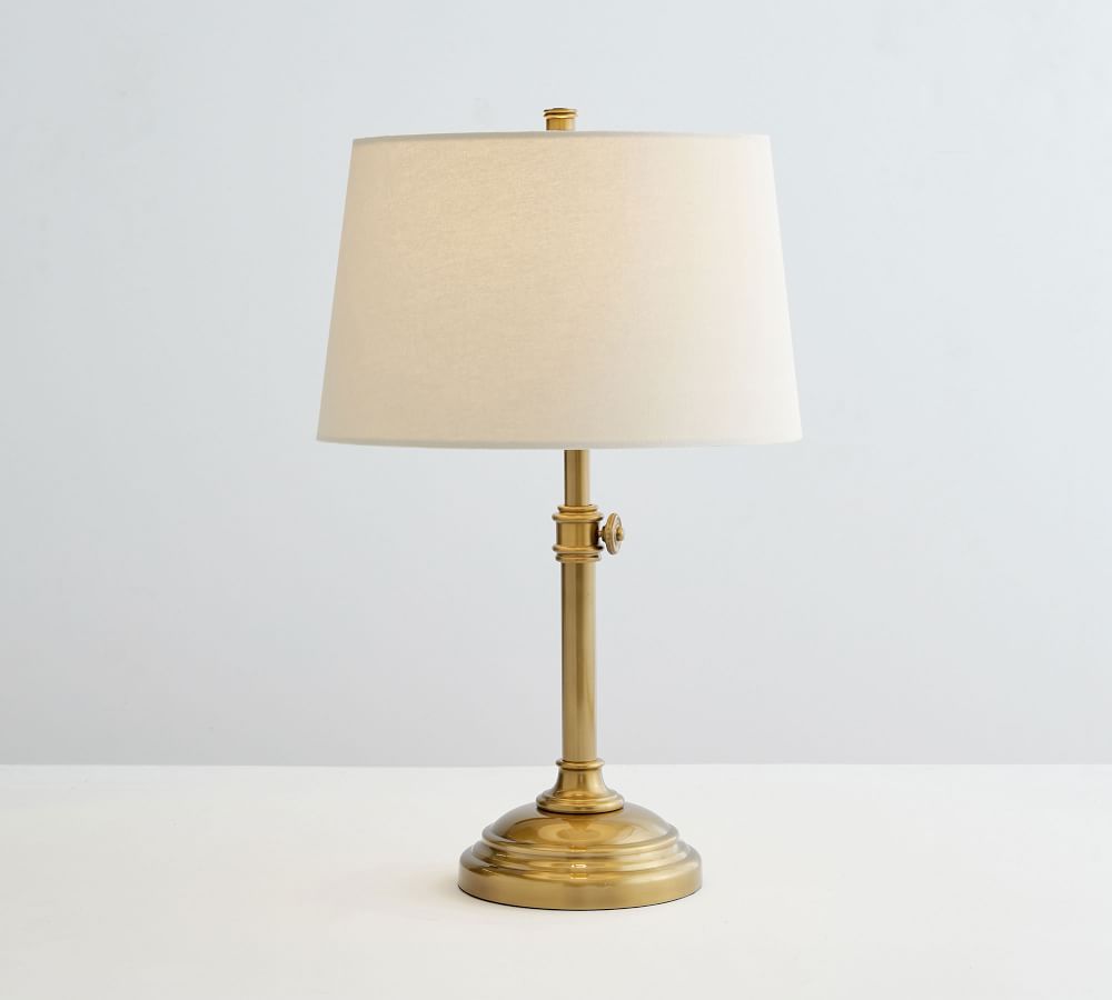 Chelsea Metal Adjustable 23.5&amp;quot; USB Lamp, Antique Brass with Small Tapered Gallery Shade,... | Pottery Barn (US)