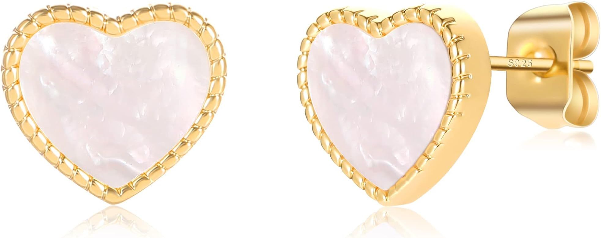 SOUALLHA Gold Heart Earrings for Women, 18K Gold Plated Mother of Pearl Earrings, Hypoallergenic ... | Amazon (US)