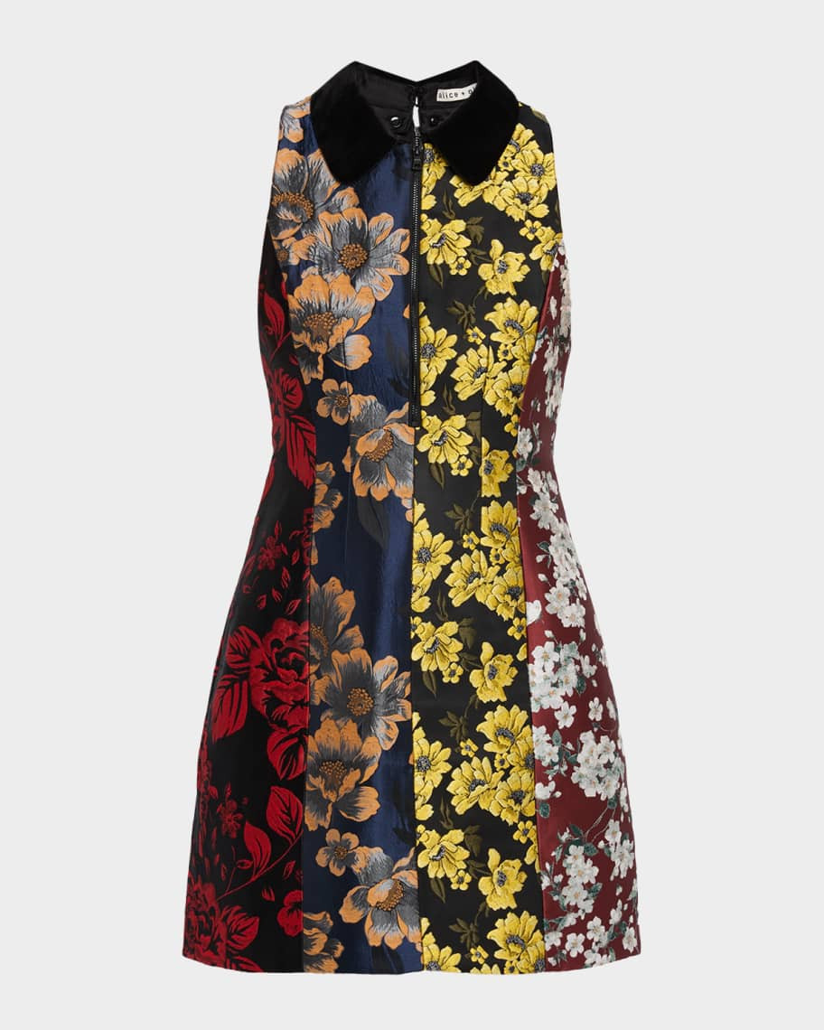 ALICE + OLIVIA Velia Floral Jacquard Mini Dress with Removable Collar | Neiman Marcus