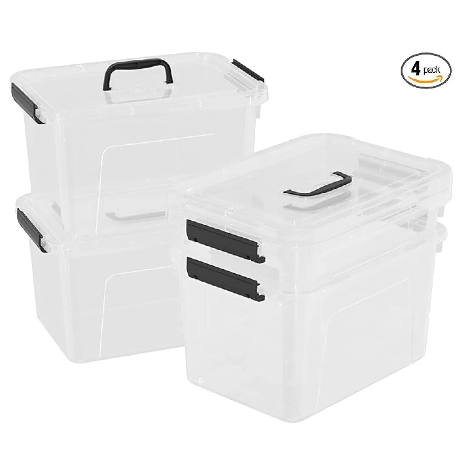 18 Liter Clear Storage Bins with Lids (4 Pack) - Plastic Storage Boxes - Clothes, Toys, Books - 1... | Walmart (US)