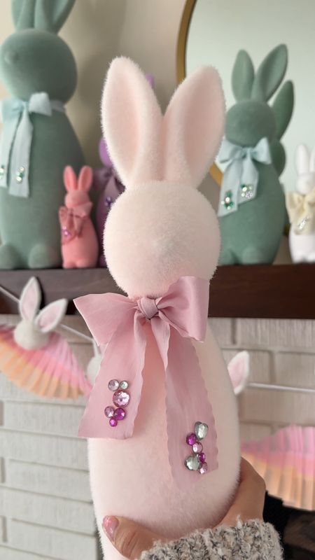 The Walmart flocked bunnies are seriously so cute! Loved decorating my Easter mantel with them! I changed out the ribbon and added gems 🐰✨

#LTKSeasonal #LTKFind #LTKhome