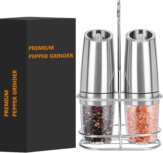 PDJW 2PCS Gravity Pepper Grinder Set with Stainless Steel Stand, Automatic Gravity Pepper Grinder... | Amazon (US)