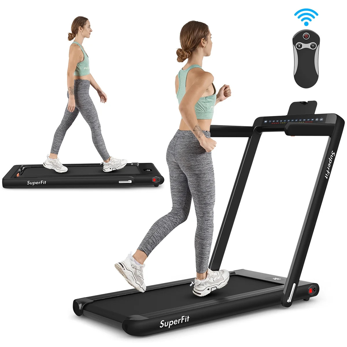 SuperFit 2.25HP 2 in 1 Dual Display Folding Treadmill Jogging Machine W/APP Control  Black - Walm... | Walmart (US)