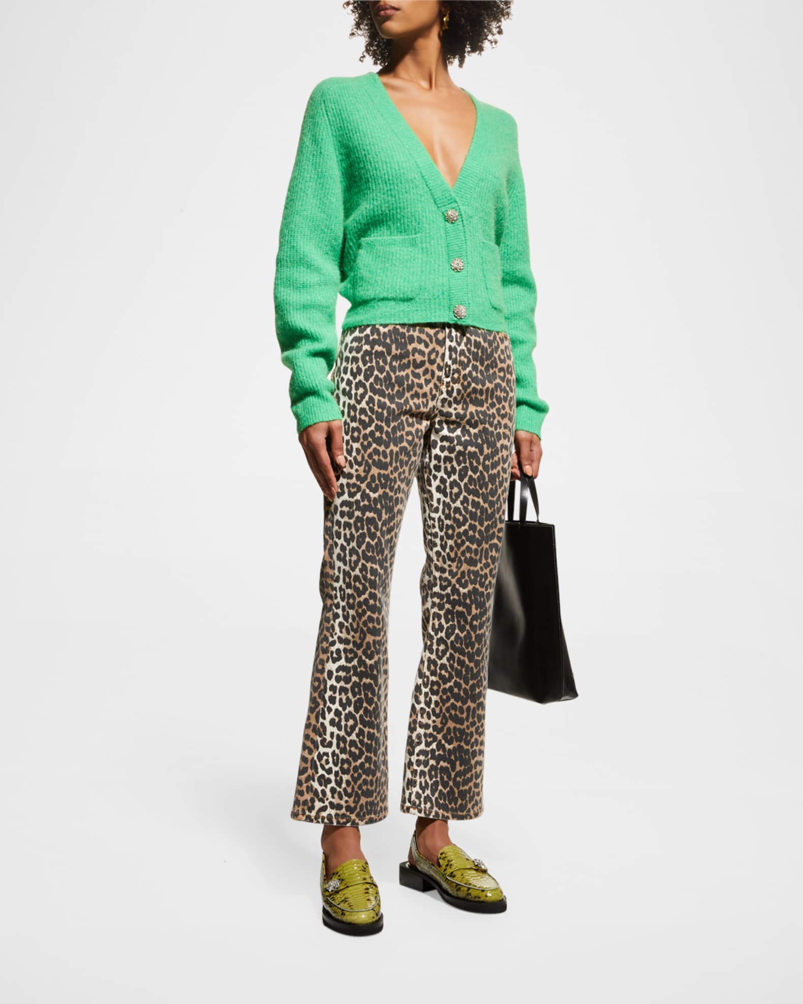 Betzy Leopard Cropped Bootcut Jeans | Neiman Marcus