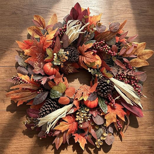 26Inch Full Fall Wreaths for Front Door Outside, Autumn Harvest Wreath, Large Autumn Wreath with ... | Amazon (US)