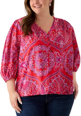 Plus Size Three-Quarter Sleeve Peasant Top | Belk