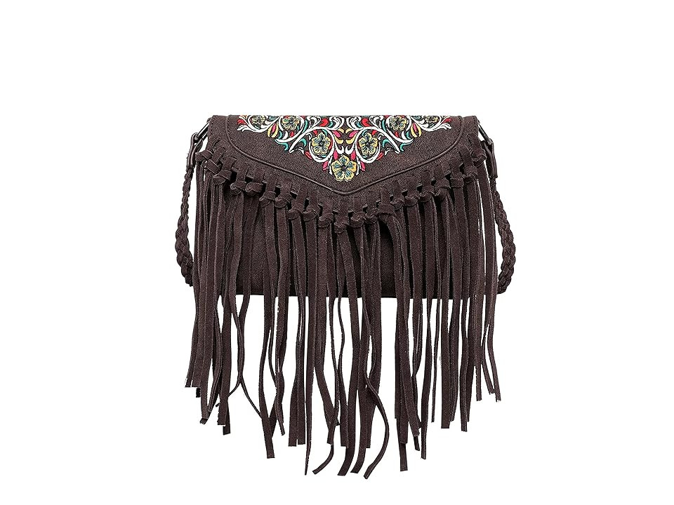 Montana West Wrangler Genuine Leather Fringe Crossbody Bag (Dark Brown) Handbags | Zappos