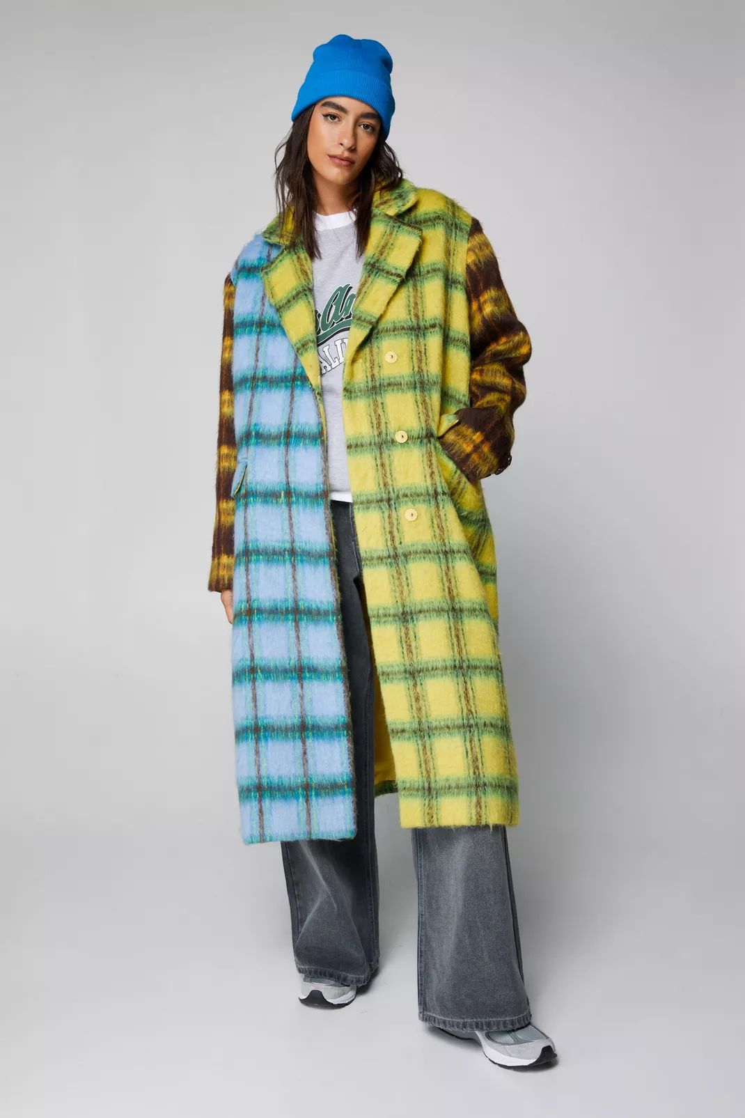 Wool Look Contrast Plaid Panelled Coat | Nasty Gal US