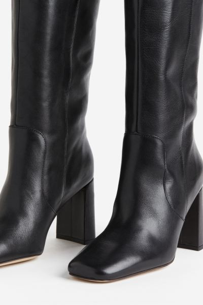 Knee-high leather boots - Black - Ladies | H&M GB | H&M (UK, MY, IN, SG, PH, TW, HK)