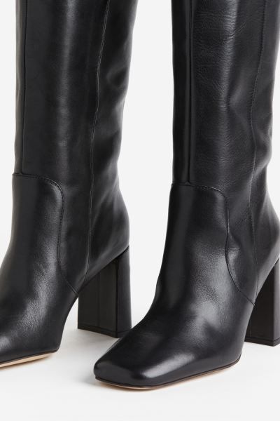 Knee-high leather boots - Black - Ladies | H&M GB | H&M (UK, MY, IN, SG, PH, TW, HK, KR)