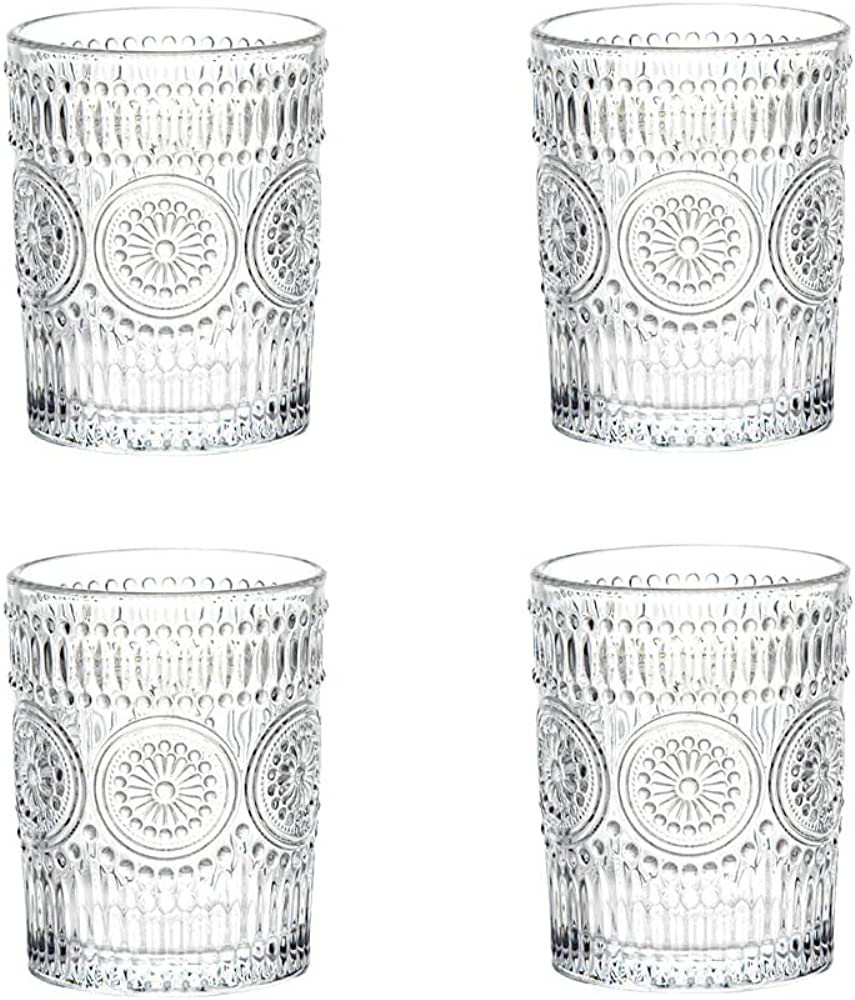 LOYUYU Set of 4, Romantic Water Glasses, 9.5 oz Premium Drinking Glasses Tumblers, Vintage Glassw... | Amazon (US)