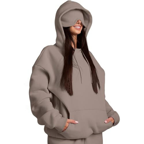 Comfrt Airplane Mode Travel Hoodie with Eye Mask Built In for Women Men, Comfort Airplane Hoodies with Hidden Pockets Khaki | Amazon (US)