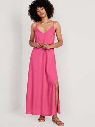 Hot Pink Slip Dress, Silk Maxi Dress, Tied Back Slip Dress, Pink