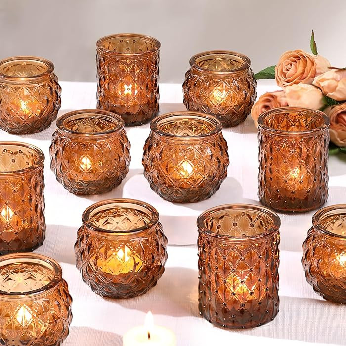 DARJEN Amber Votive Candle Holders Set of 24- Round Candle Holders Bulk, Glass Candle Holder for ... | Amazon (US)