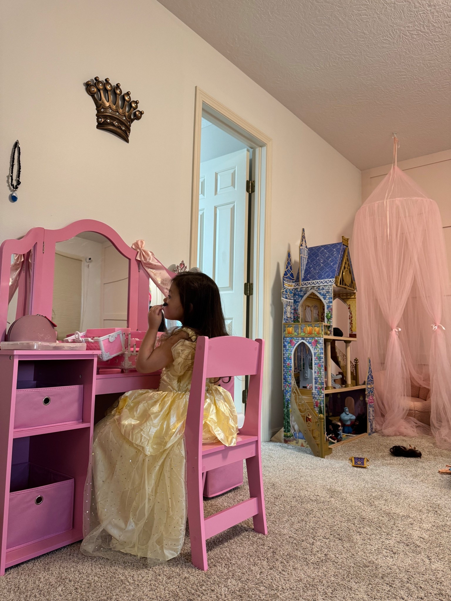 Girls room decor. Toddler girl’s room. Canopy. Girl’s vanity. Princess room decor. Princess dress. Pink vanity. Girl’s room decor. Princess room home decor. 

#LTKKids #LTKFamily