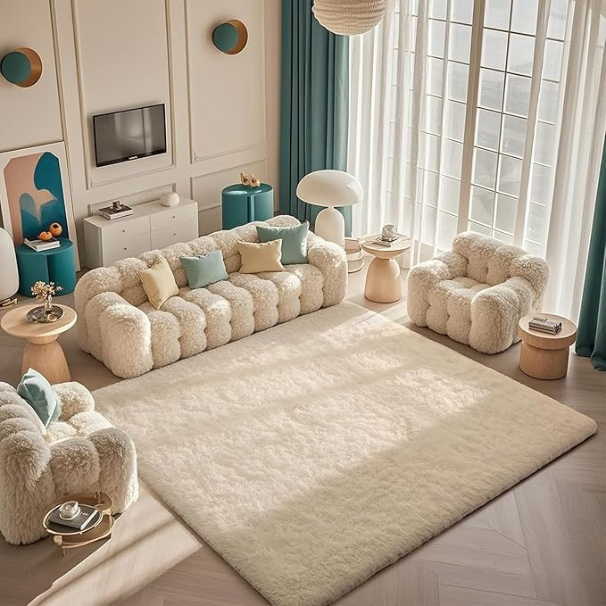 Ophanie Ivory Rugs for Living Room Bedroom, 5x8 Fluffy Fuzzy Furry Cream Carpet, Plush Soft Shagg... | Amazon (US)