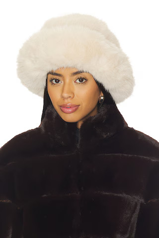 jocelyn Oversized Faux Fur Bucket Hat in Beige from Revolve.com | Revolve Clothing (Global)