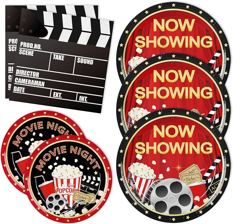 Whaline 72Pcs Movie Night Party Supplies Decorations Movie Theme Birthday Paper Plates and Napkin... | Amazon (US)