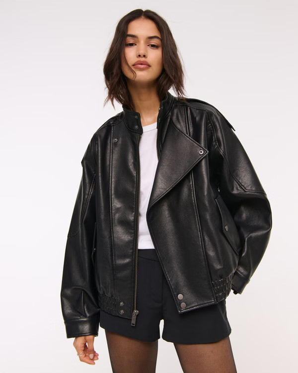 Relaxed Mockneck Vegan Leather Bomber Jacket | Abercrombie & Fitch (US)