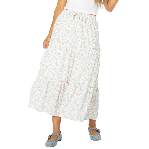 Celebrity Pink Women's and Women's Plus Floral Print Tiered Maxi Skirt, Sizes XS-4X | Walmart (US)