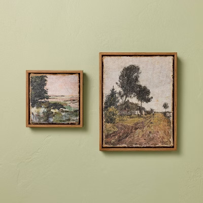 2pc 5.5"x5.5" and 7.5"x9.5" Landscape Burlap Wall Art Set - Hearth & Hand™ with Magnolia | Target