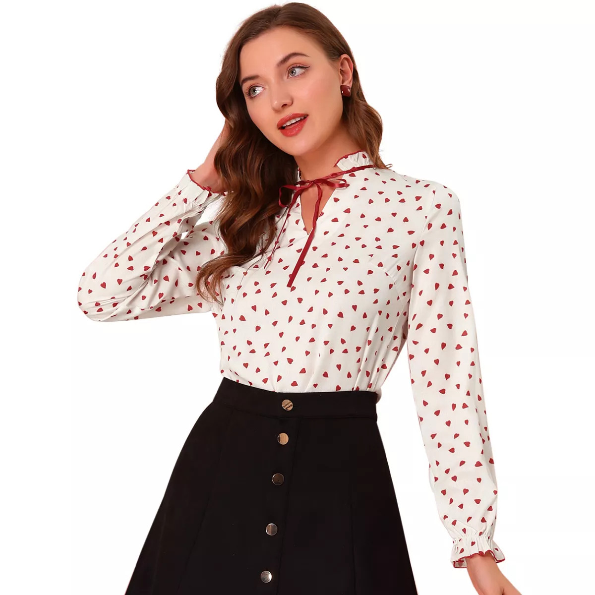 Women's Tie Ruffled Neck Blouse Long Sleeves Tops | Kohl's