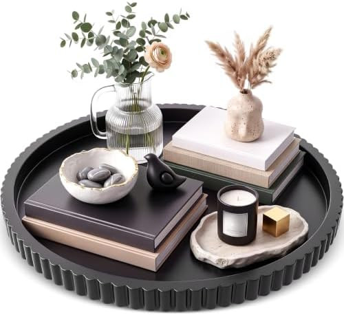 24 in Large Round Ottoman Tray, Decorative Serving Tray,Black | Extra Large Coffee Tea Table Non-... | Amazon (US)