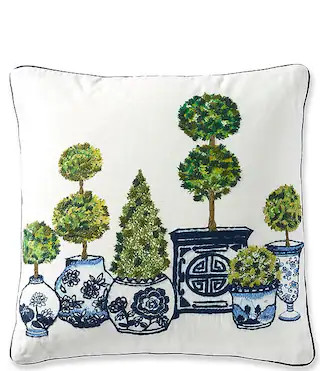 Boxwood Topiary Embroidered Square Pillow | Dillard's