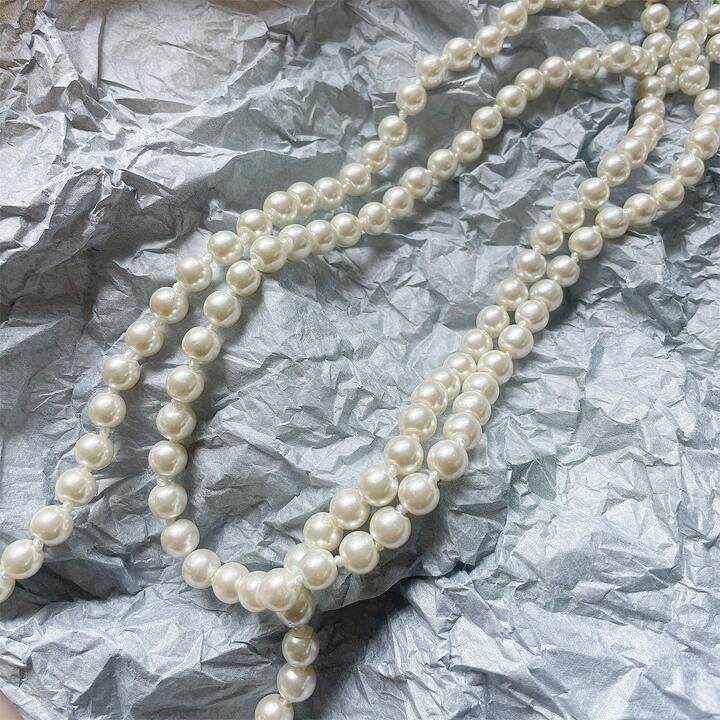 1 pièce Collier sautoir classique de 8 mm x 150 cm avec perle de verre blanche/beige, style vint... | SHEIN