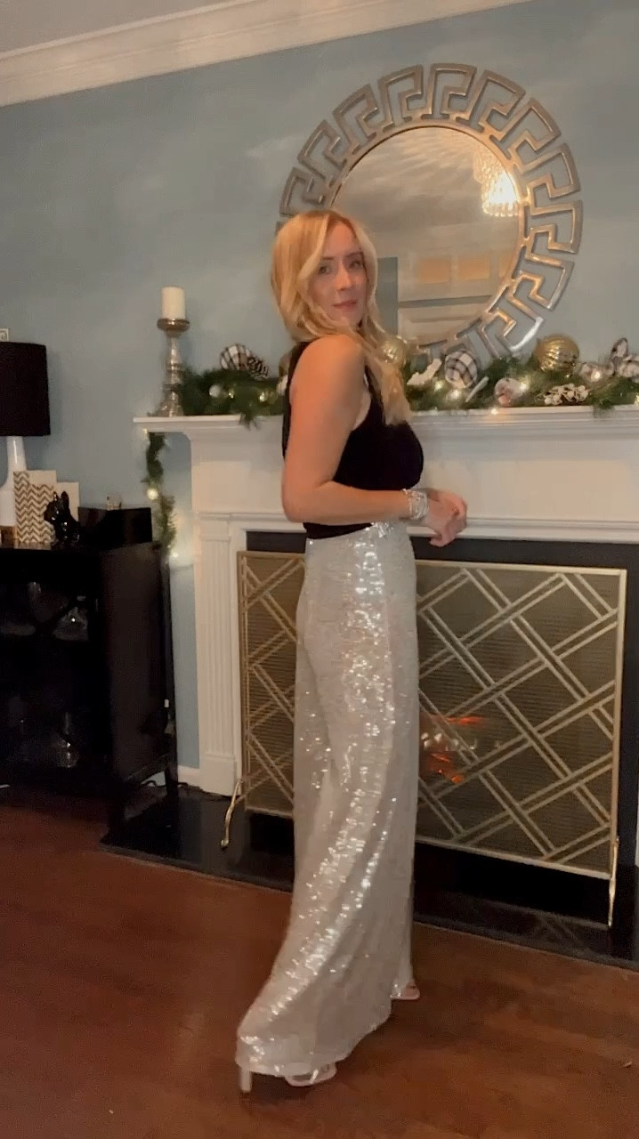 Winter holiday outfit
Sparkly pants
Feather detail 
Commando leggings
Women’s dressy outfit 

#LTKSeasonal #LTKHoliday #LTKParties