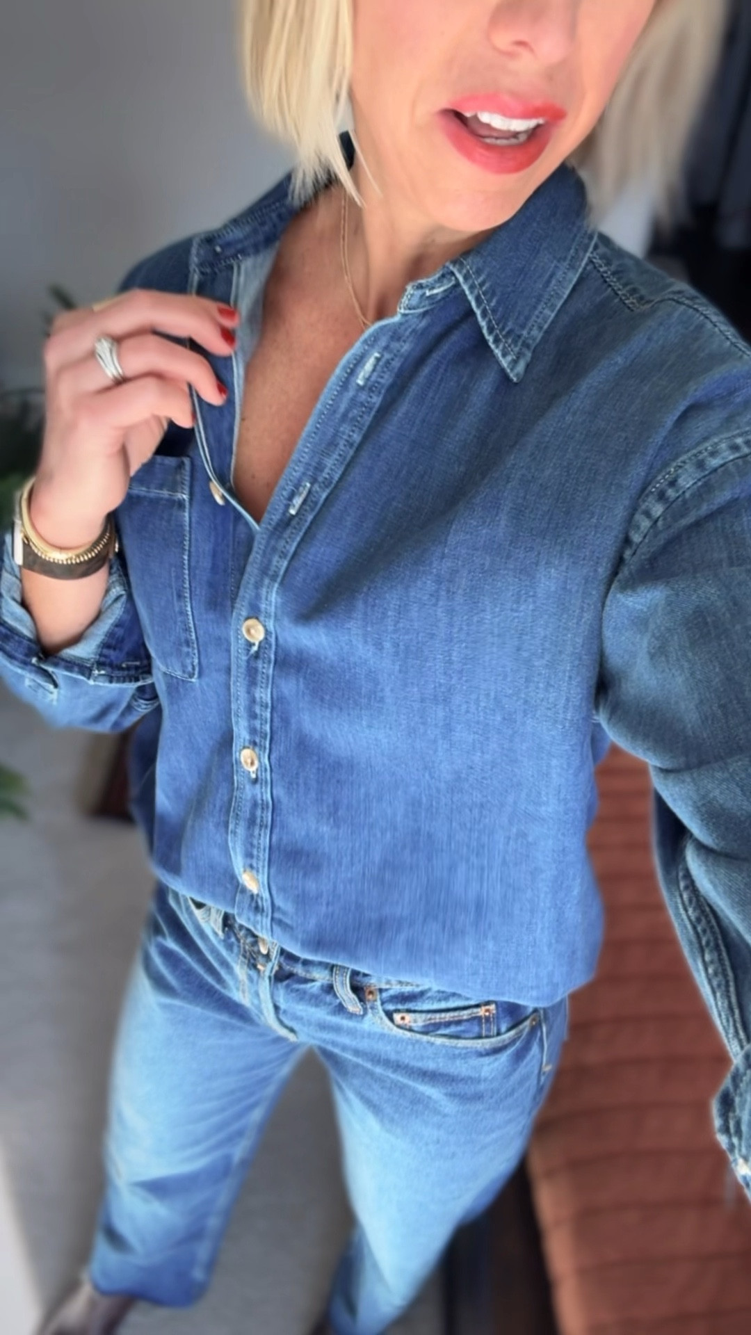 A denim shirt is a closet staple I wear year around!! I love it paired with blue denim, white jeans, trousers, or unbuttoned, worn as a lightweight layer👏🏻
This shirt is 100% organic cotton & I love this effortless, oversized fit. Wearing a size small 

#LTKWatchNow #LTKOver40 #LTKStyleTip