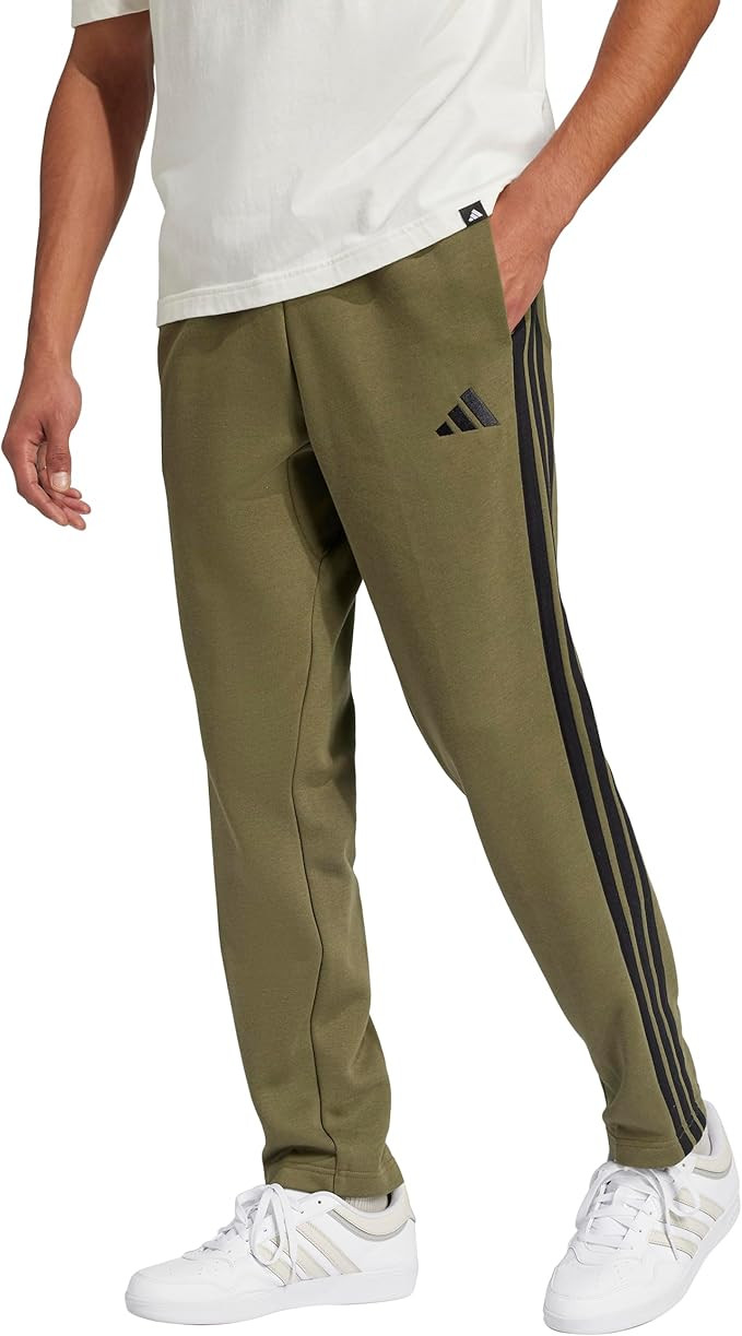 Adidas Mens Essentials 3-Stripes Fleece Open Hem Pants | Amazon (US)