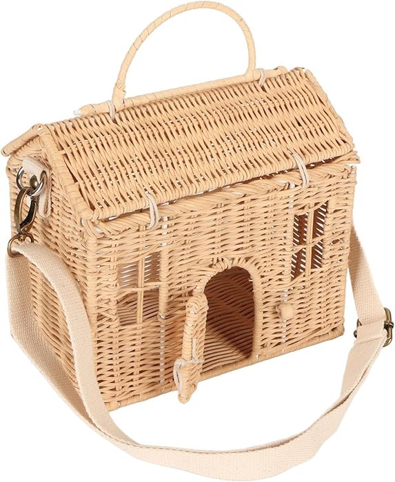 AUNMAS Handwoven Rattan Bag, House Shape,Strap, Large Capacity, Portable Handle, for Beach Travel... | Amazon (US)