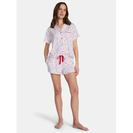 BBQ Women's Knit Notch Collar Top and Shorts Pajama Set from Way to Celebrate, 2-Piece, Sizes XS-3X | Walmart (US)