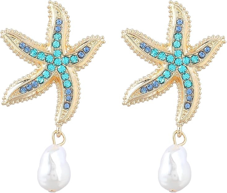 Seashell Gold Color Earrings Blue Mermaid Earrings Beach Summer Chic Boho Style Sterling Silver D... | Amazon (US)