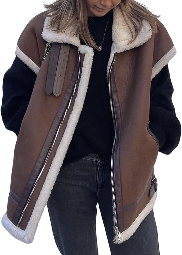 Aisongyuan Womens Faux Suede Vest Winter Sherpa Fleece Lining Outwear Biker Motor Jacket Waistcoa... | Amazon (US)