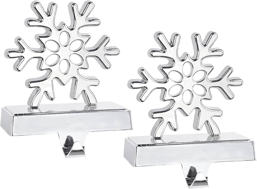 2 Pack 3D Snowflake Christmas Stocking Hanger Silver Metal Mantel Stockings Holders for Christmas... | Amazon (US)