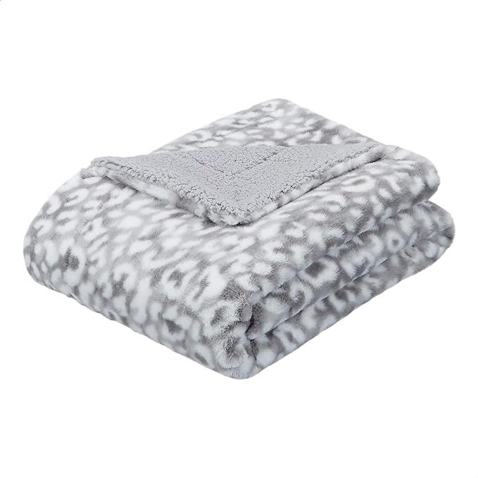 Amazon Basics Fuzzy Faux Fur Sherpa Throw Blanket, 50"x60" - Grey Snow Leopard | Amazon (US)