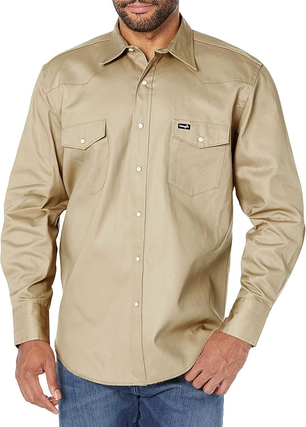 Wrangler Men's Cowboy Cut Western Long Sleeve Snap Work Shirt Firm Finish | Amazon (US)