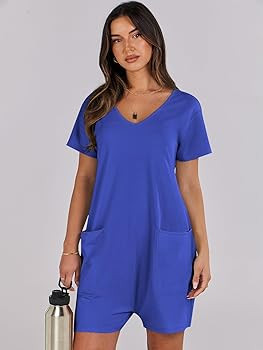ANRABESS Rompers for Women Summer Casual Short Sleeve Jumpsuits V Neck Loose Fit One Piece Outfit... | Amazon (US)