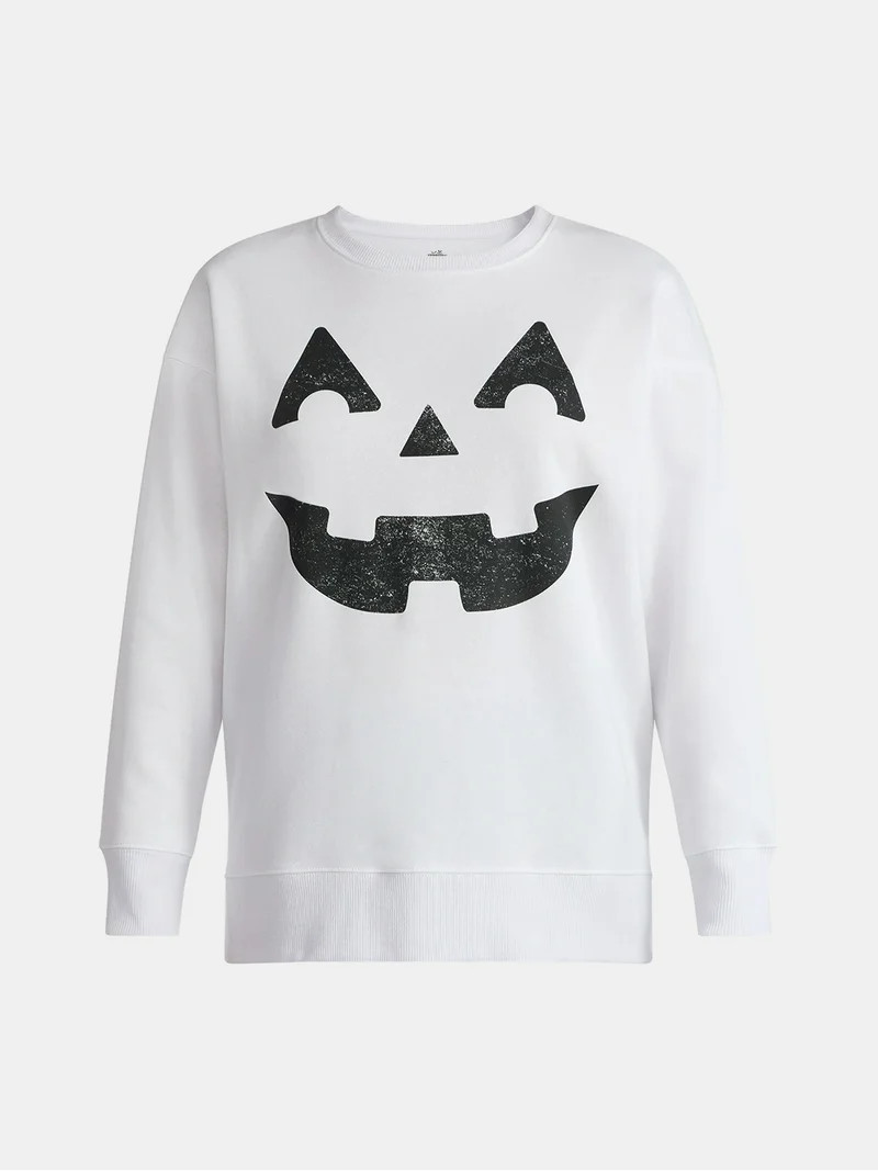 Women's Halloween Good Face Graphic Fleece Sweatshirt from Way to Celebrate, Sizes S-3XL | Walmart (US)