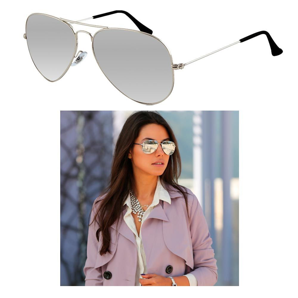 Sunglasses Mirror Lens Silver Metal Frame Vintage Pilot Fashion Retro Shades New | Walmart (US)