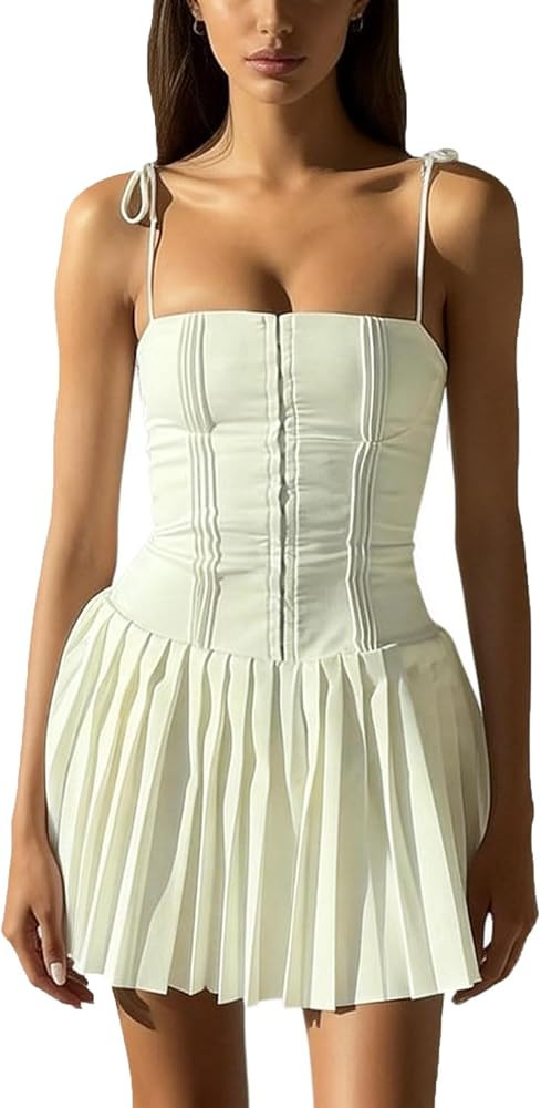 BNGD Women's French White Sexy Slim Dress Backless Strappy Halter Dress | Amazon (US)