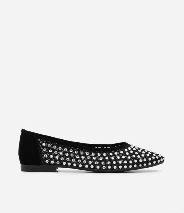 Sapatilha de Tela com Aplicações de Strass Preto | Renner (BR)