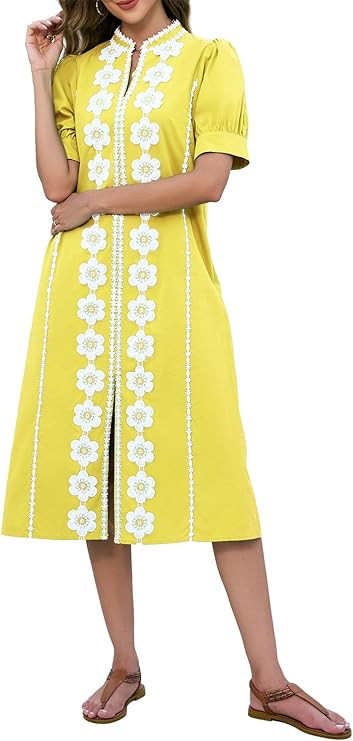 EZAPINE Women Summer Midi Dress Short Sleeve Sundress Cute V Neck Shift Dresses for Women Vacatio... | Amazon (US)