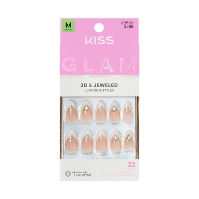 KISS Nails GLAM Jeweled Press-On Fake Nails - Medium Almond - Applause - 35ct | Target