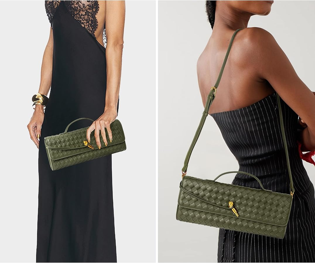 Joryin Woven Purse for Women Evening Clutch Woven Leather Handbags Crossbody Bag Purse Formal Eve... | Amazon (US)