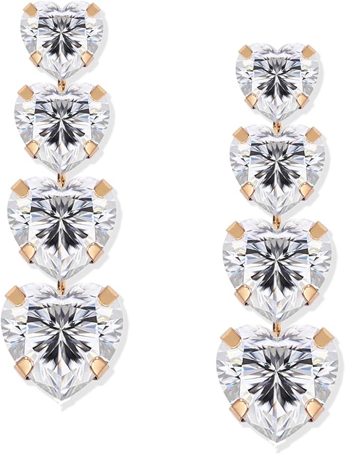 Wagcay Crystal Heart Earrings Dangle Rhinestone Heart Earrings Love Heart Drop Earrings For Women... | Amazon (US)