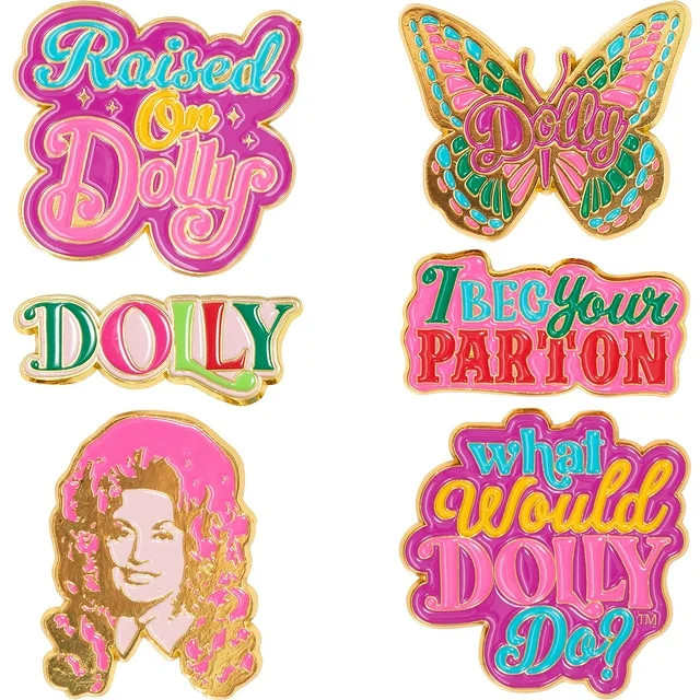 Dolly Parton Christmas Enamel Lapel Pins 6 Count Multicolor Party Favors 2" x 2" | Walmart (US)